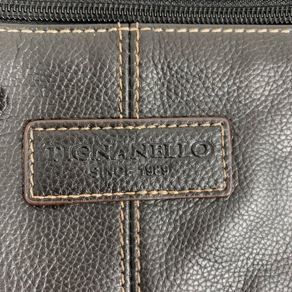 Tignanello Black Leather Travel Crossbody Bag Adj Strap - 3 Compartments EUC - Picture 2 of 16